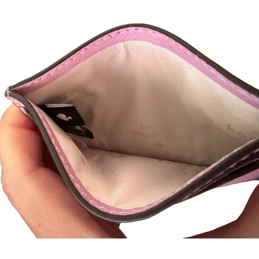 Kate Spade Card Holder Women OS Pink Excellent Saffiano Leather Slim Wallet